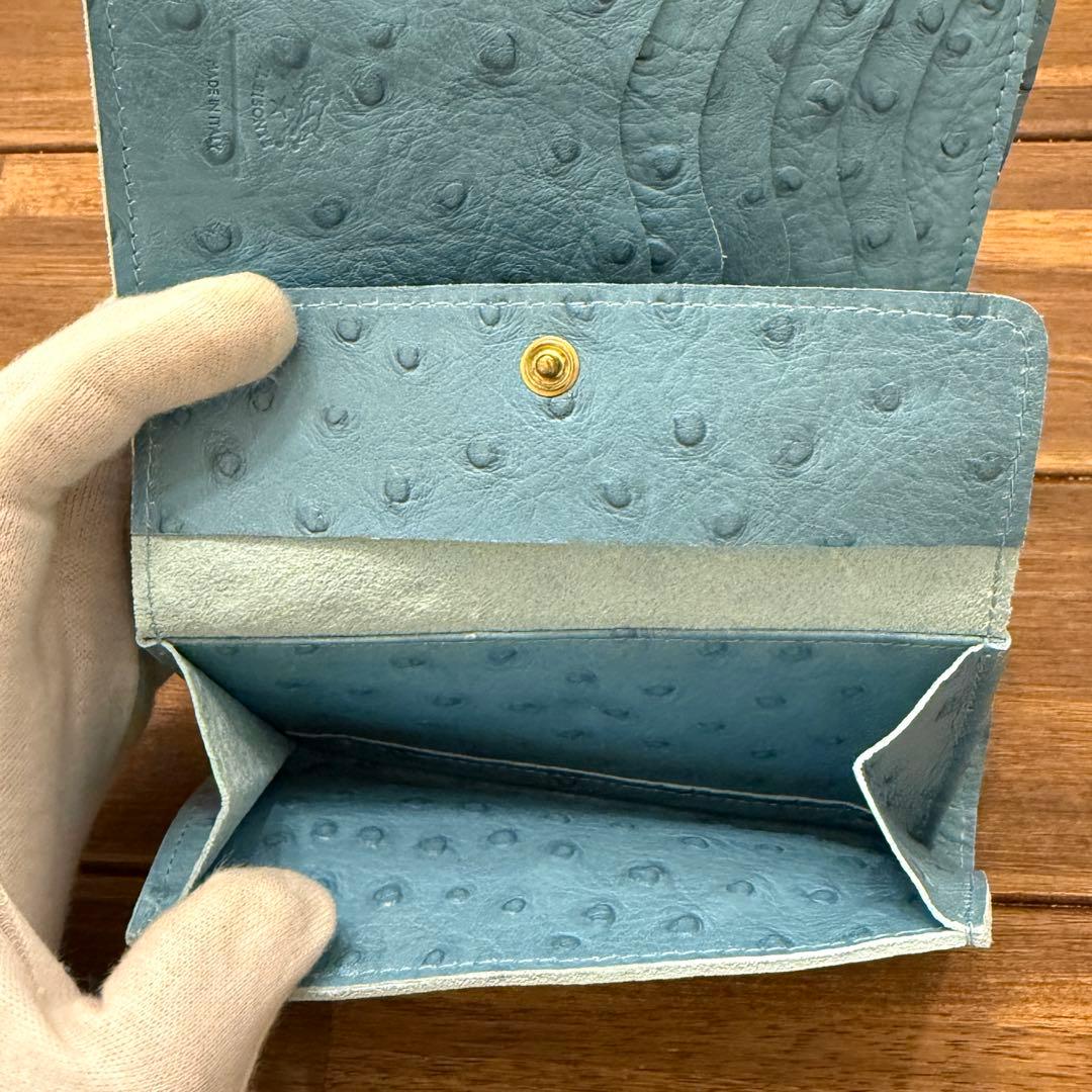 新品 イルビゾンテ 折り財布 オーストリッチエンボスドレザー ブルー