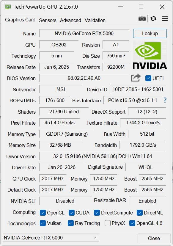 グラフィックボード・グラボ・ビデオカード MSI GeForce RTX5090 32G SUPRIM SOC