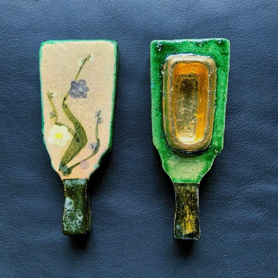 茶道具　八事窯　中村道年尼造　扇面香合　共箱　9.7×3.8×2.9cm