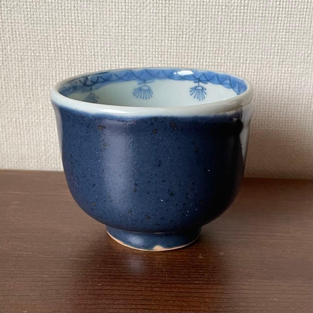 ＊瑠璃釉 瓔珞紋　向付　蕎麦猪口　2客　アンティーク　幕末から明治　古道具＊