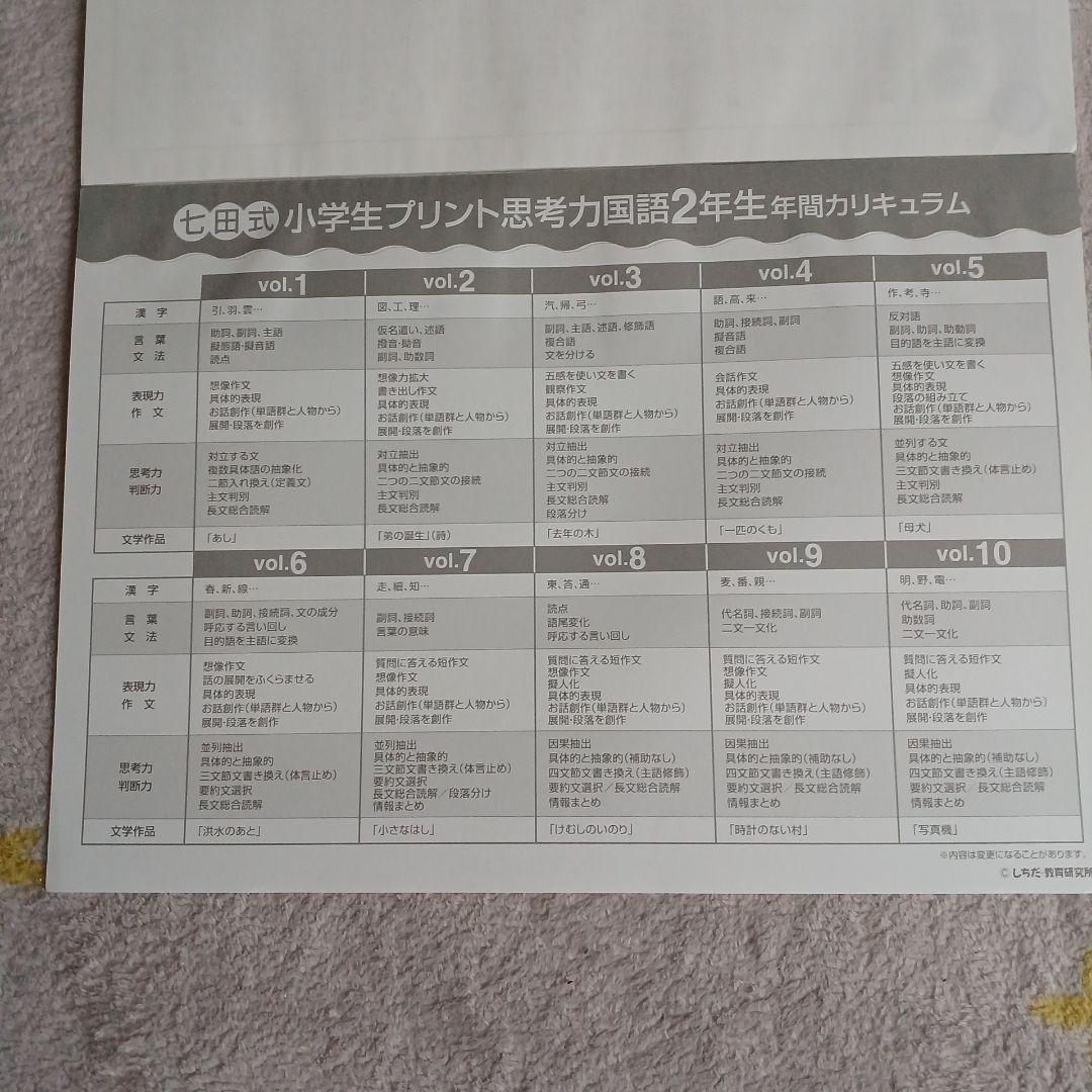 【新品未使用】七田式小学生プリント思考力国語・算数 2年生