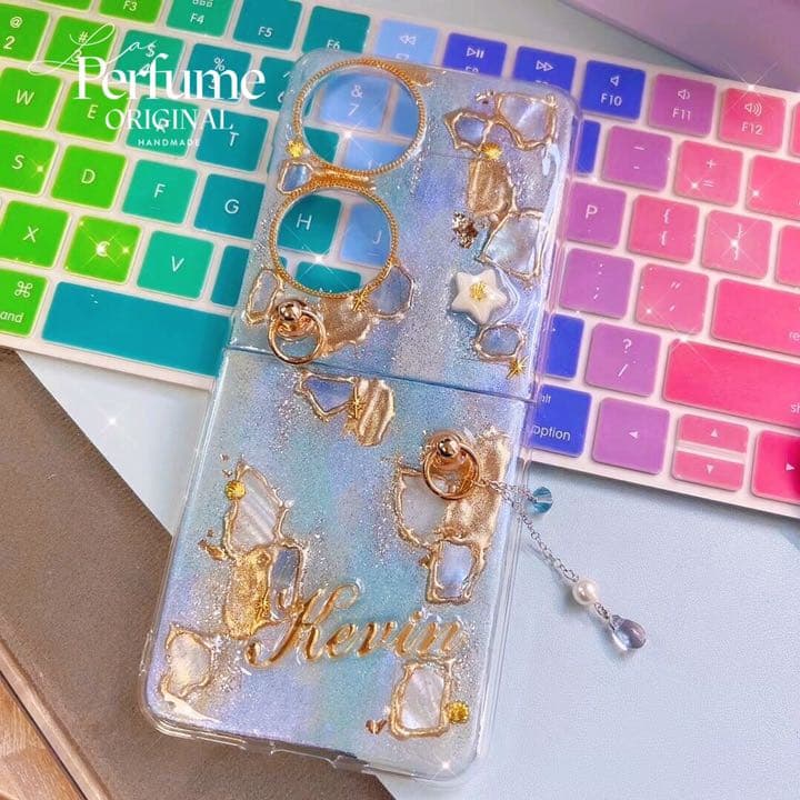 名入れ♡ニュアンスアートペイント✨キラキラグラデーション iPhoneケース