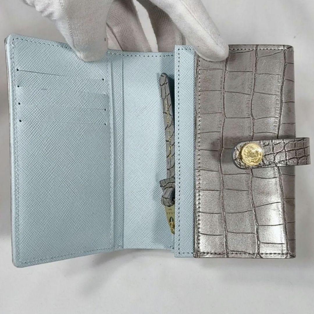 現行❗️未使用品✨️　A.D.M.J.　クロコ型押しパース　折り財布　シルバー