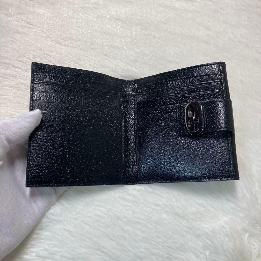 未使用保管 希少　GUCCI グッチ　二つ折り　黒　キャンバス　箱付き　付属　銀