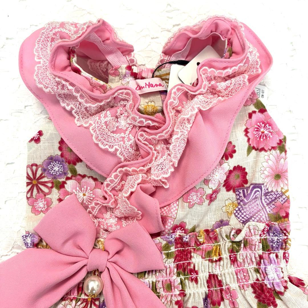 きゃんナナ　花柄和ロりワンピー+バレッタ　新品　SM ピンク