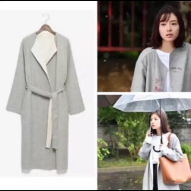 石原さとみ着用 PLST プラステ　ウールリバーコート　 グレー　ガウンコート