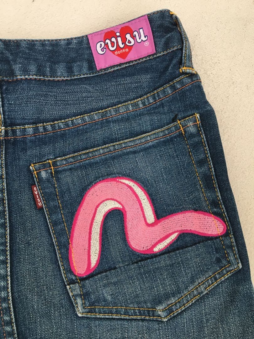 evisu デニムスカート ピンク刺繍