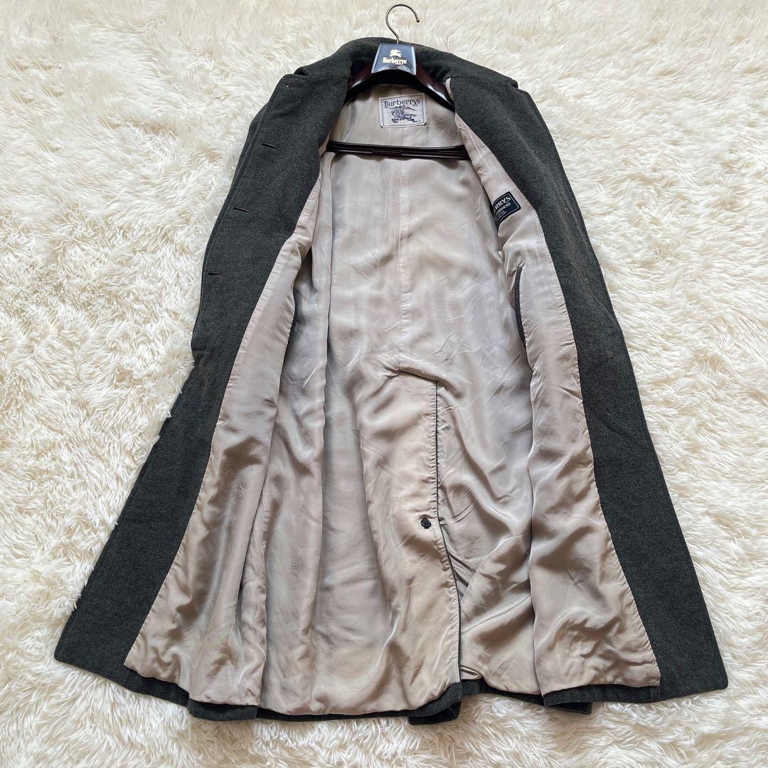 美品　バーバリー　カシミヤステンカラーコート　ホースロゴ裏地　グレー