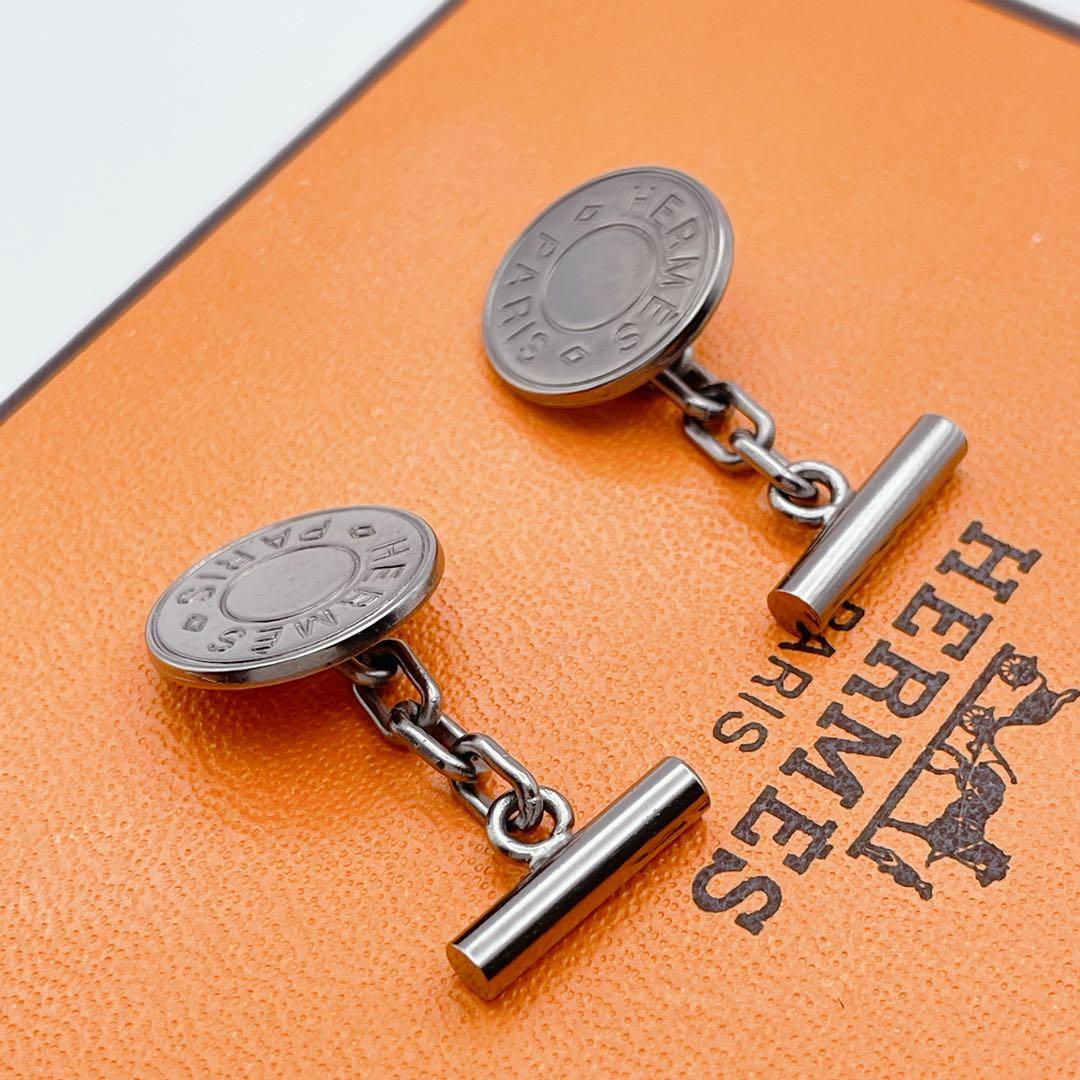 HERMES エルメス　カフリンクス　セリエ　サークル　ブラック　黒　カフス
