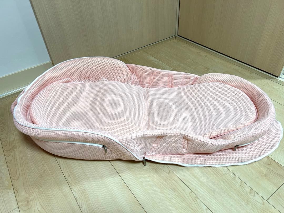 美品ベビーベッドインベッド 折りたたみ式ピンク