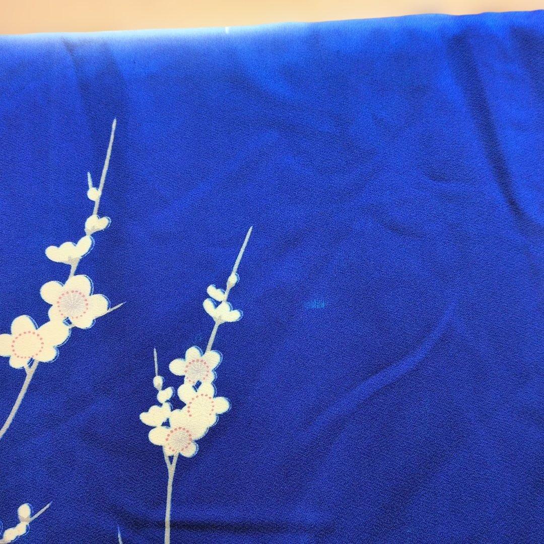 #MW24.成人正絹振袖青紫平安朝柄檜扇吉祥花文　暈し染め金彩逸品157cm
