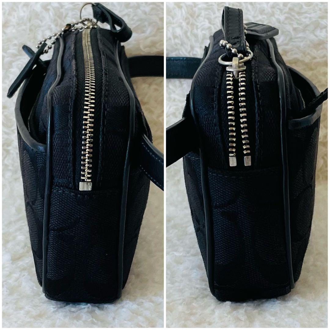 【美品】coach ボディバッグ 2way ウエストポーチ シグネチャー 黒