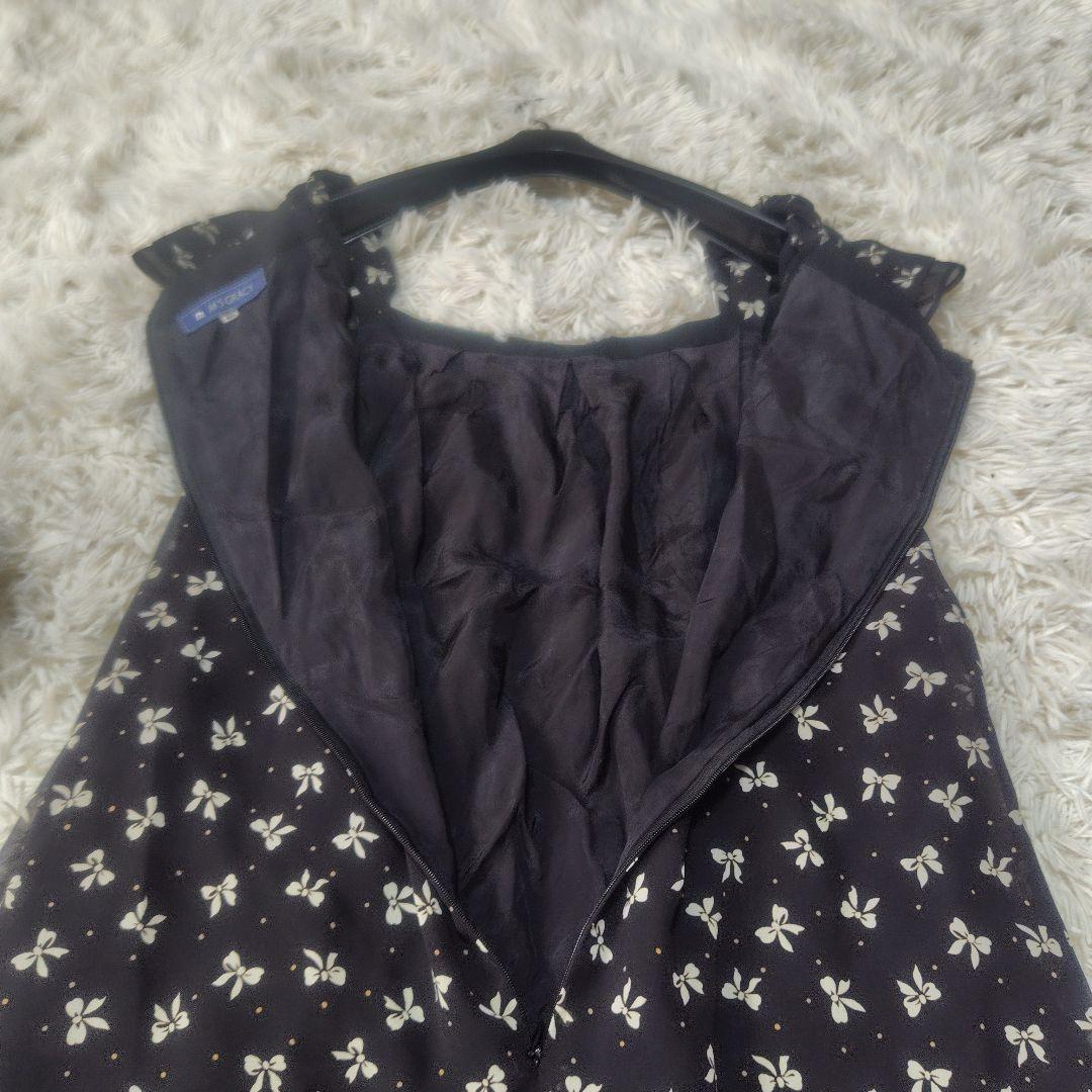 【美品♡希少40】エムズグレイシー　シフォンリボンフレアワンピース　黒　ドット