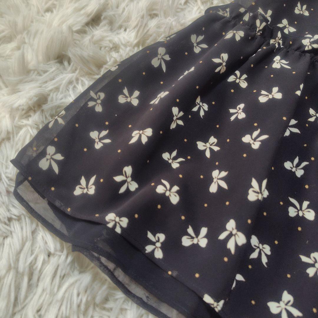 【美品♡希少40】エムズグレイシー　シフォンリボンフレアワンピース　黒　ドット