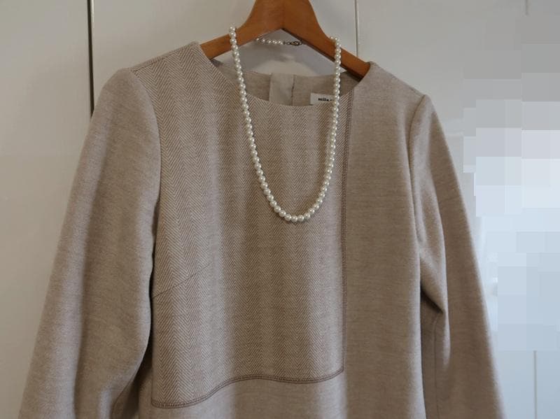 schach ■ウール・ヘリンボーン切替ワンピース■ベージュ■size40
