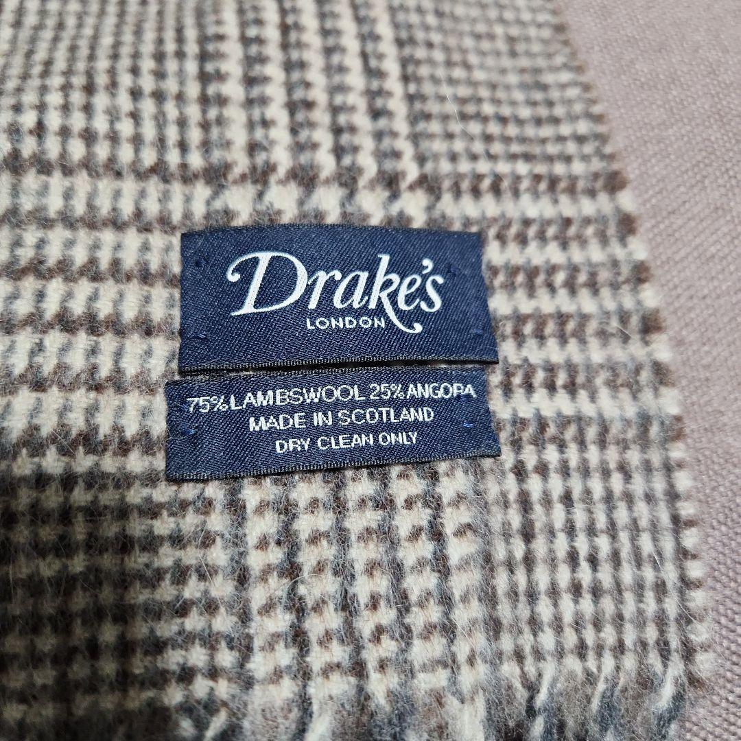 Drake's チェック柄マフラー グレー系
