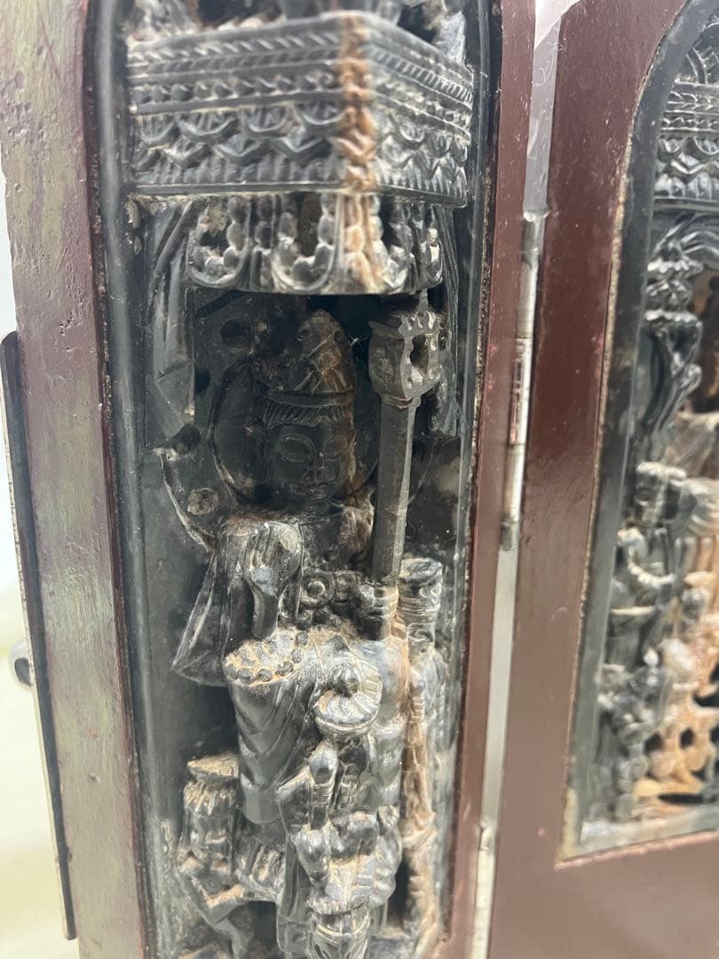 銀*鱈様 三面仏像　ミニ観音開き仏像　三面祭壇画　トリプティク　三面屏風 仏教