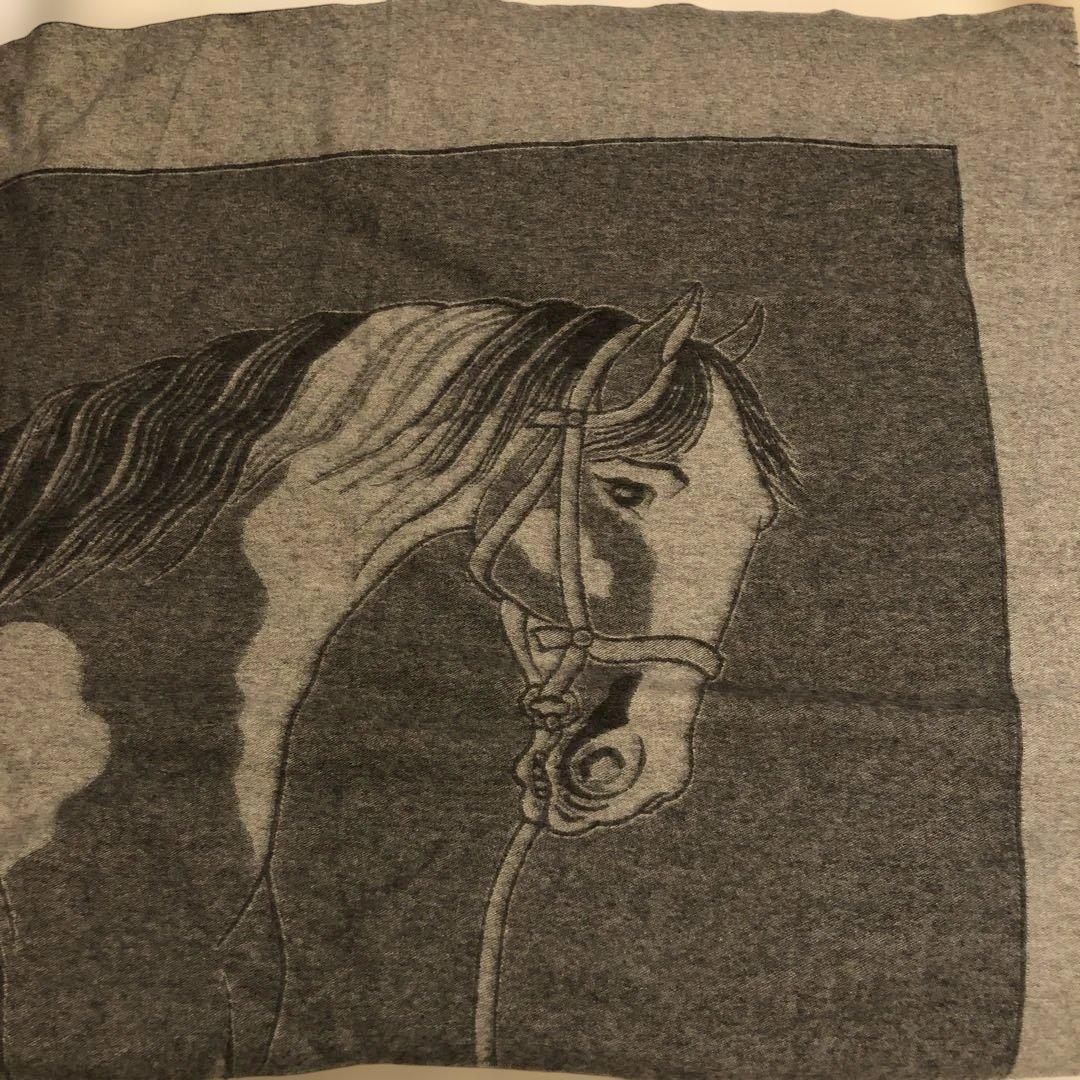 HERMES 馬デザイン ストール ブランケットグレー系