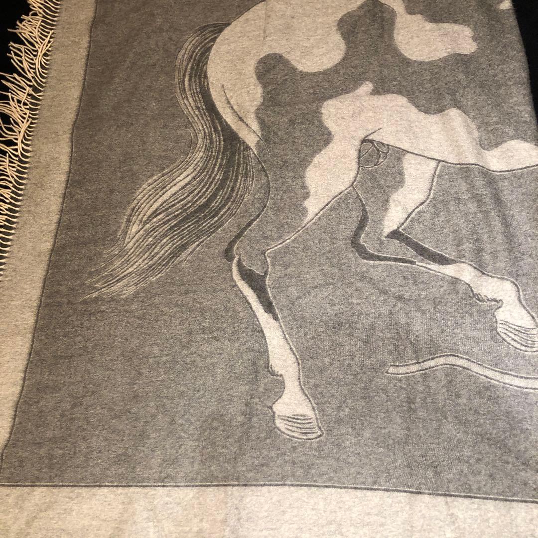 HERMES 馬デザイン ストール ブランケットグレー系