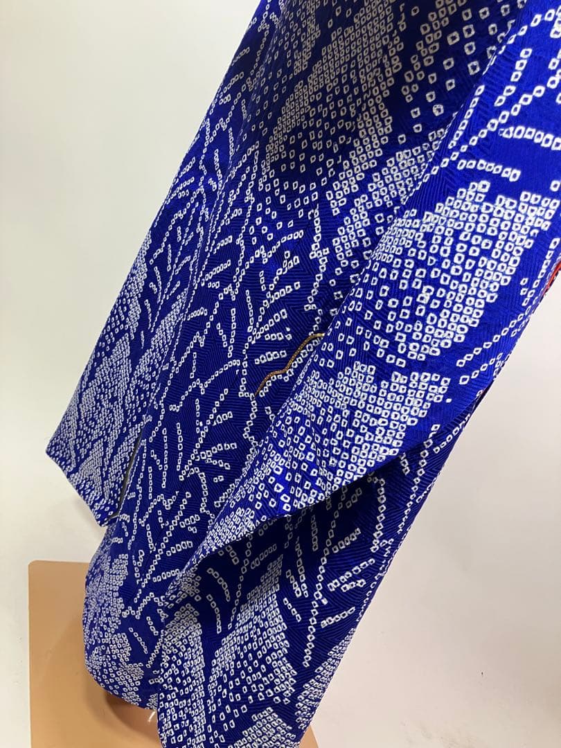 美品 振袖 総絞り 鹿子絞り 木立て文様 金駒刺繍 正絹 青系　絹のダイヤモンド