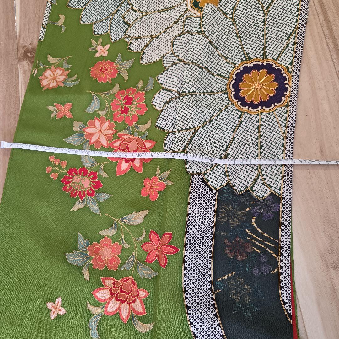 花柄 緑色 振袖 着物
