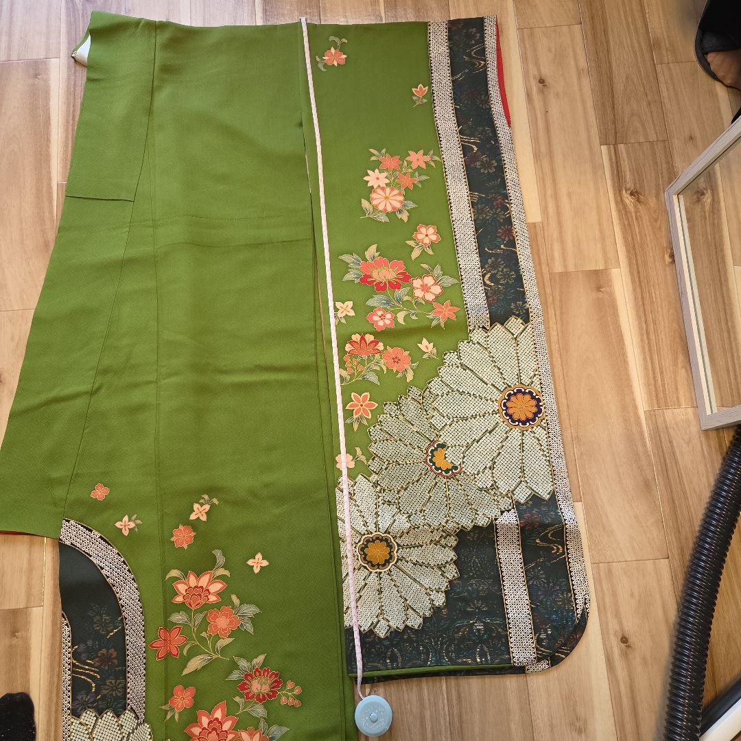 花柄 緑色 振袖 着物