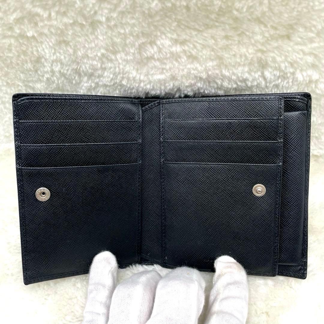 美品 プラダPRADA サフィアーノ 2つ折り 財布 三角ロゴ ブラック 箱付き