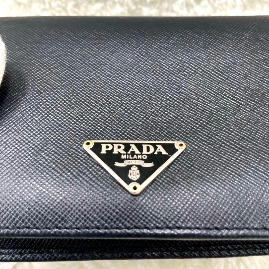 美品 プラダPRADA サフィアーノ 2つ折り 財布 三角ロゴ ブラック 箱付き