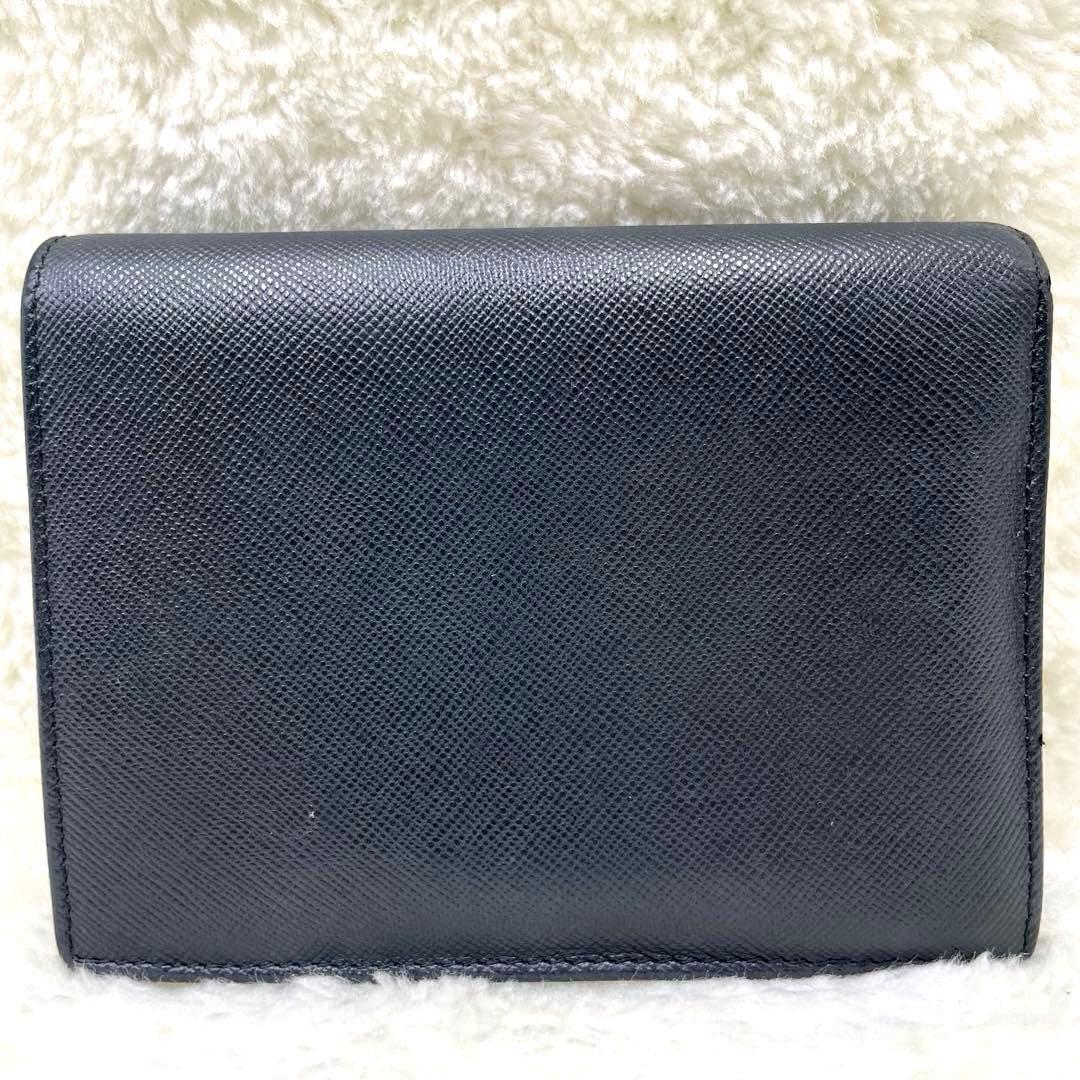 美品 プラダPRADA サフィアーノ 2つ折り 財布 三角ロゴ ブラック 箱付き