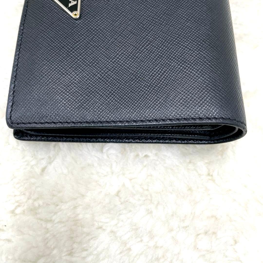 美品 プラダPRADA サフィアーノ 2つ折り 財布 三角ロゴ ブラック 箱付き