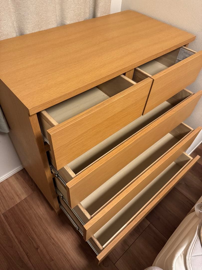 無印良品　オーク材チェスト4段ワイド