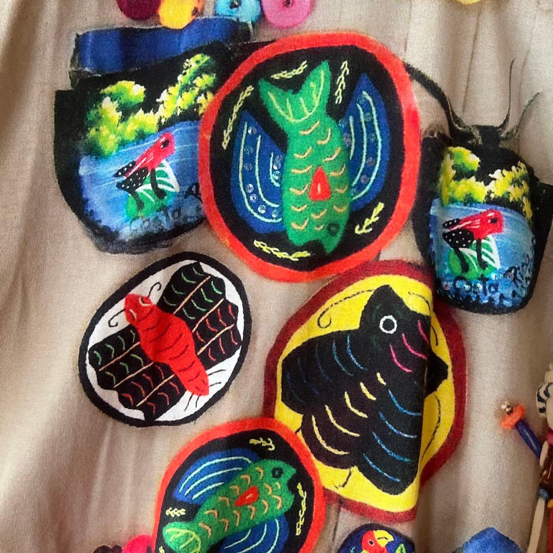 TSUMORI CHISATO カラフルプリントカットソー 鳥 魚 スパンコール