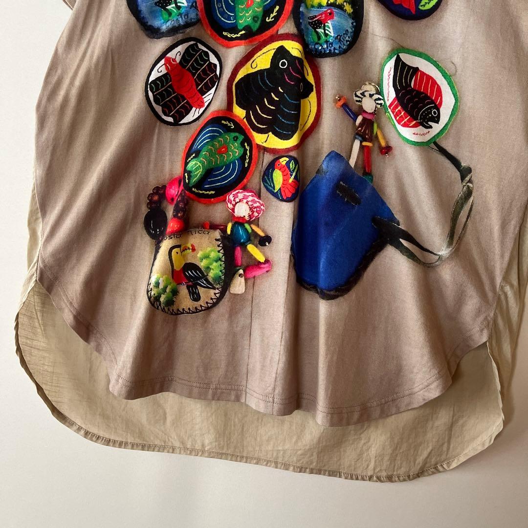 TSUMORI CHISATO カラフルプリントカットソー 鳥 魚 スパンコール