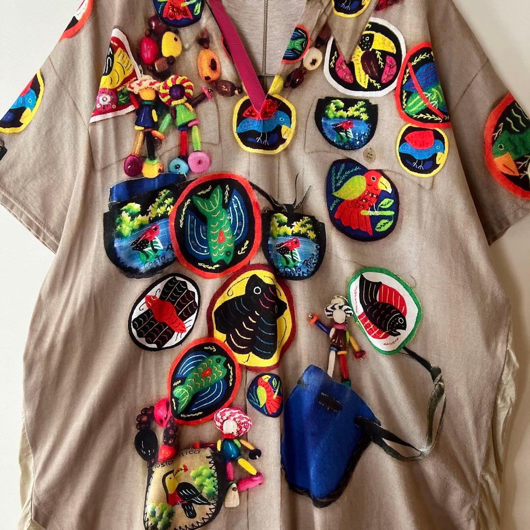 TSUMORI CHISATO カラフルプリントカットソー 鳥 魚 スパンコール