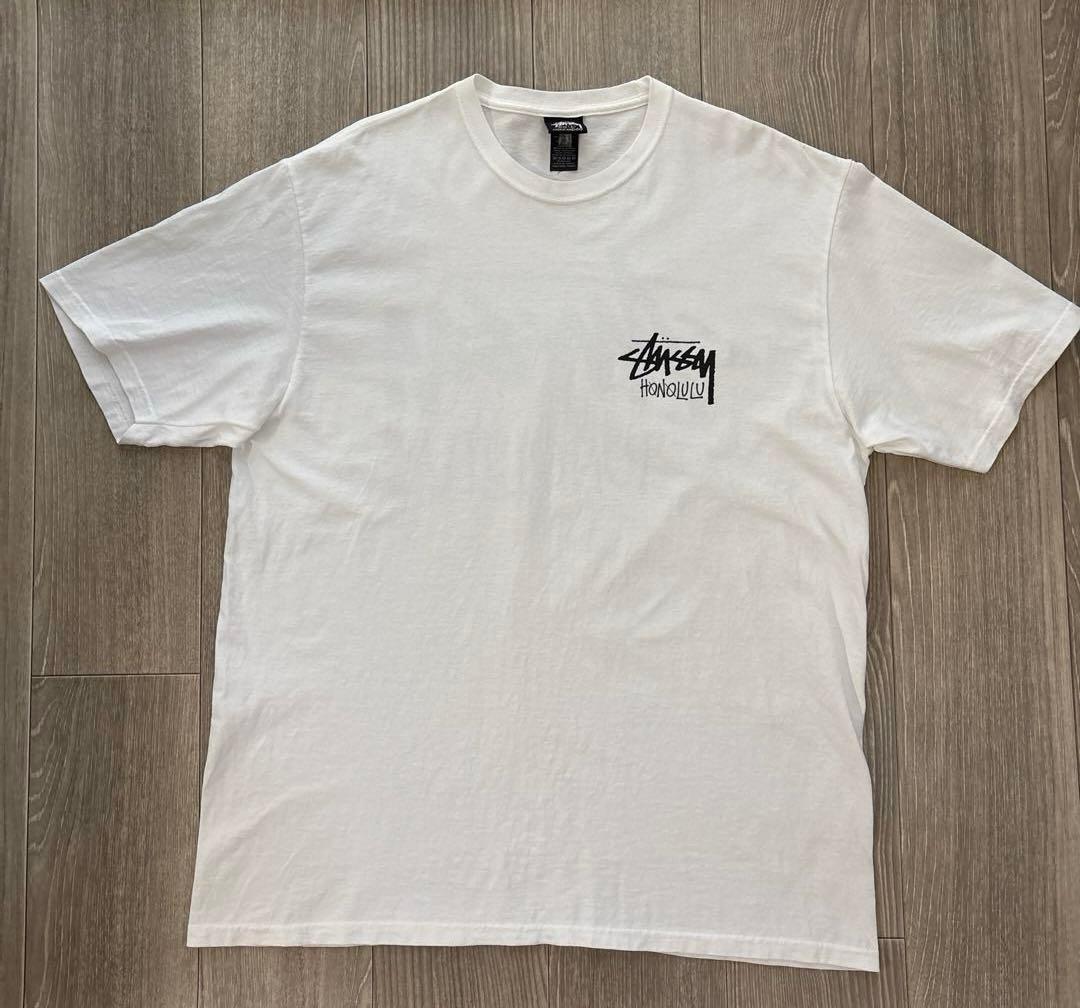 STUSSY ホノルル限定 Tシャツ L ホワイト　白　 バックプリント