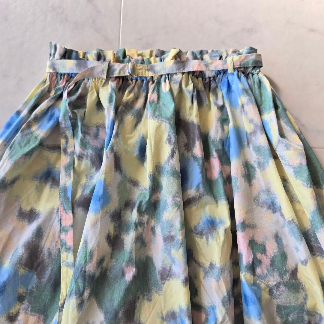 ボールジィ　25SS　ブルードフラワー　フレアスカート　花柄　イエロー　薄手