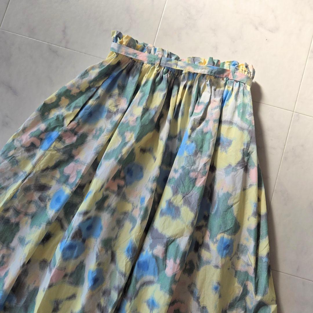 ボールジィ　25SS　ブルードフラワー　フレアスカート　花柄　イエロー　薄手