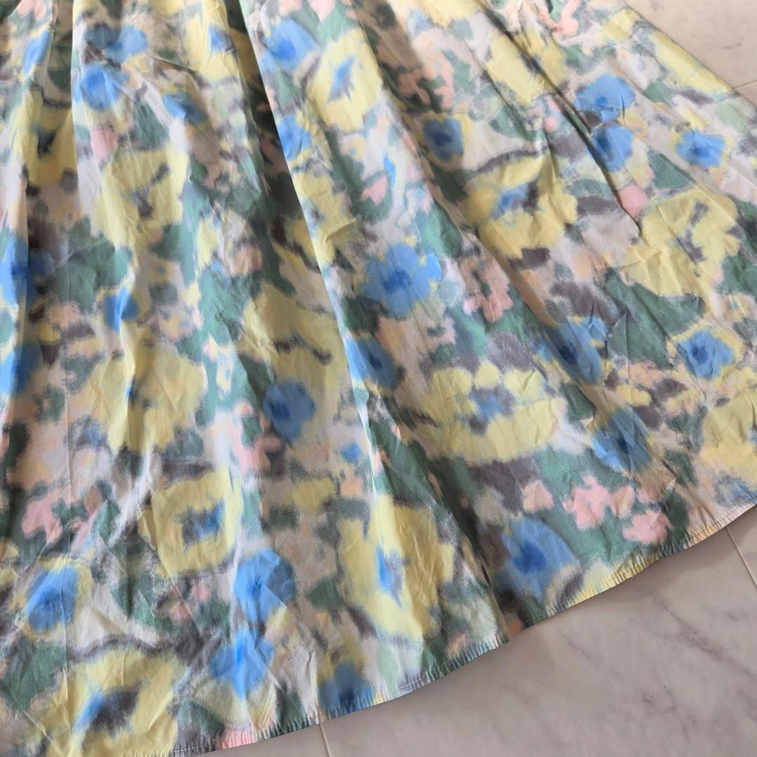ボールジィ　25SS　ブルードフラワー　フレアスカート　花柄　イエロー　薄手