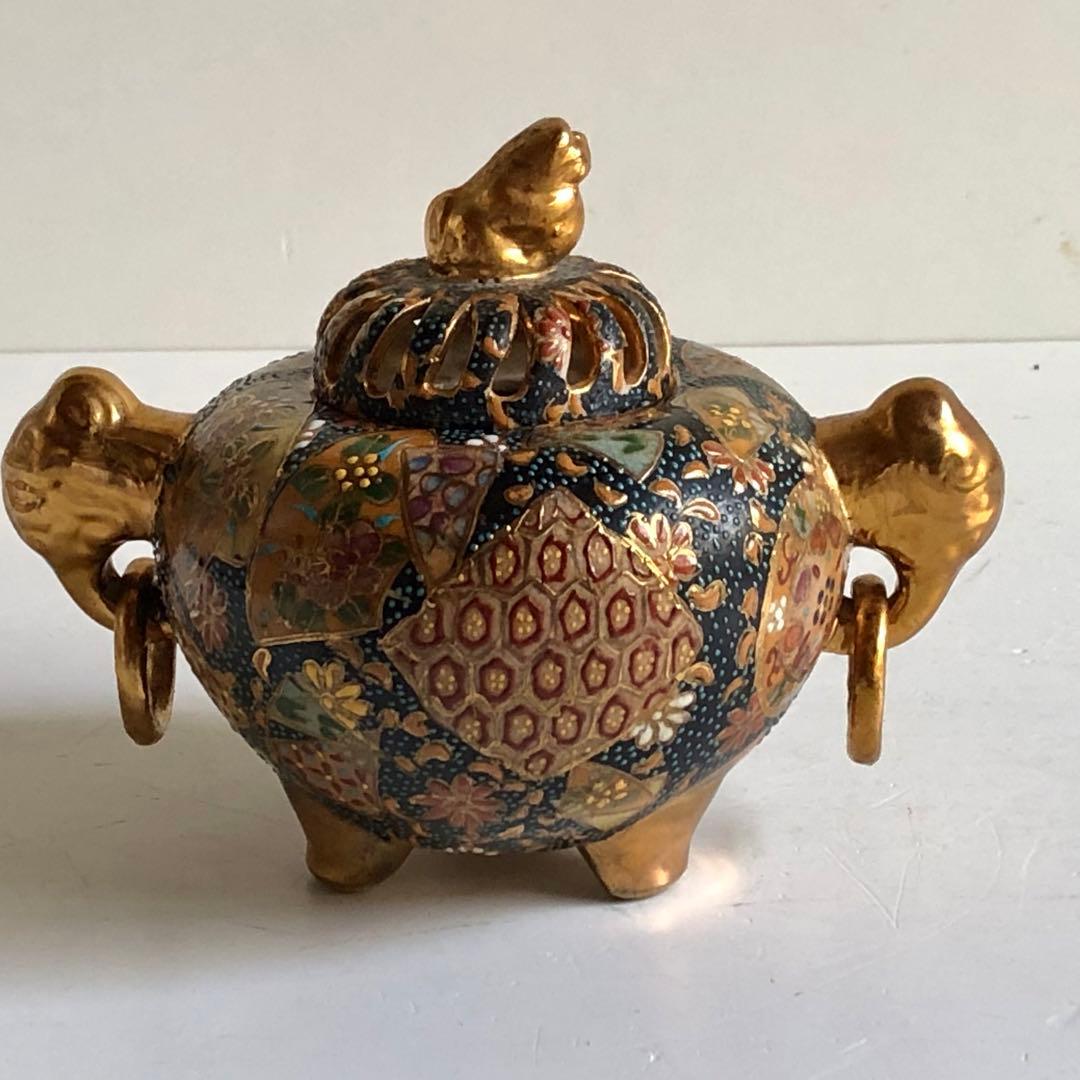 薩摩　色絵　香炉　高さ約12.5cm
