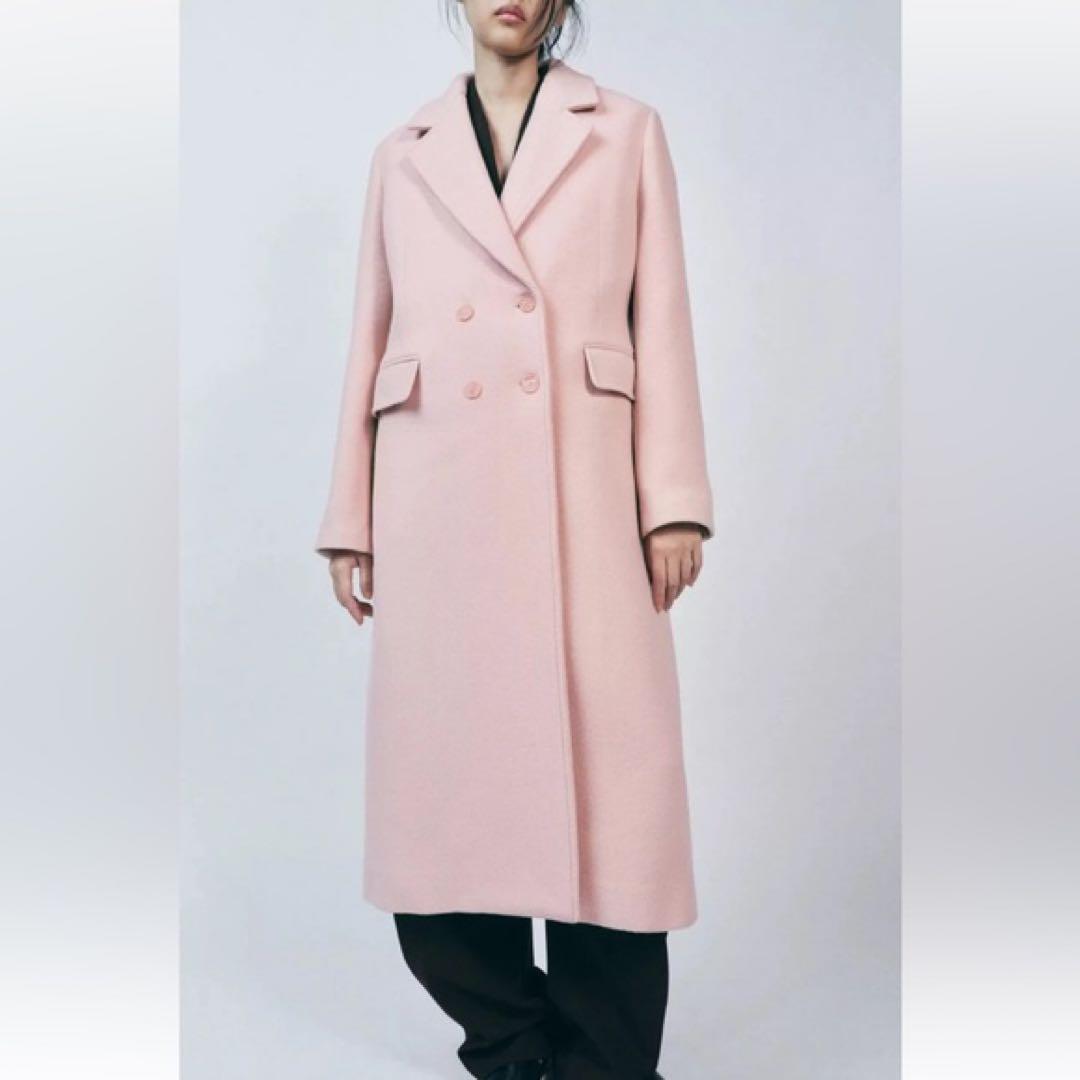 【こじ様】ZARA ピンク ダブルブレスト ロングコート