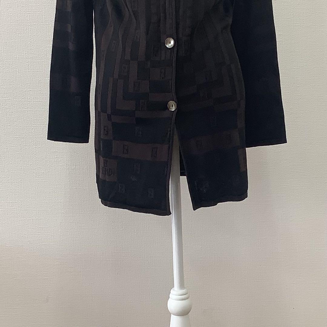 美品 【FENDI フェンディ】総柄 ロングカーディガン ブラック L相当