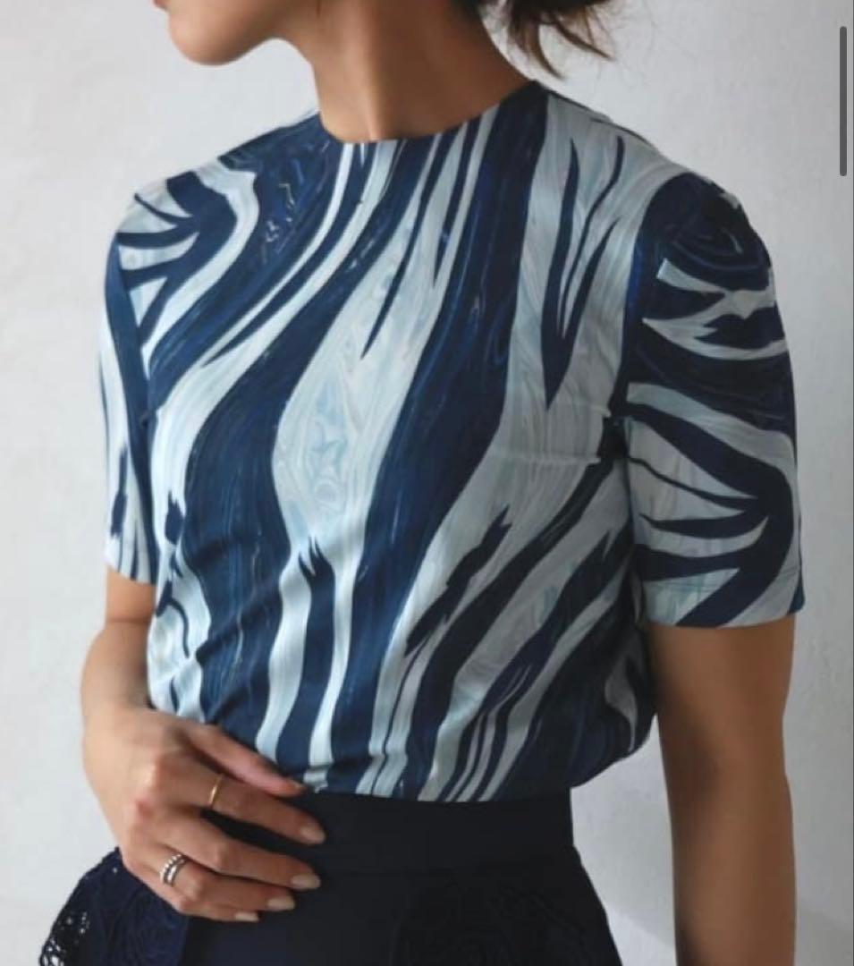 トップス Marble Print Jersey Crew Neck Top - blue