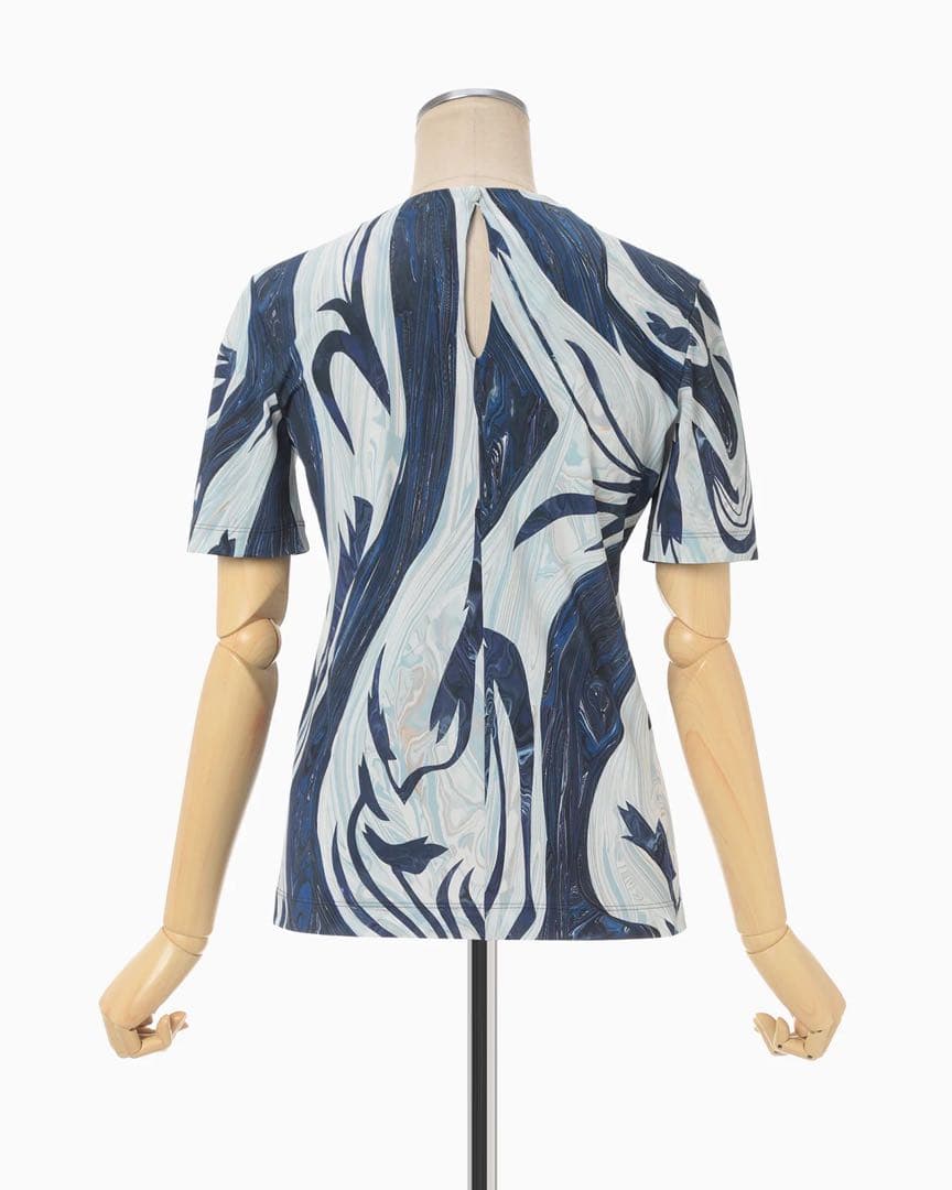 トップス Marble Print Jersey Crew Neck Top - blue