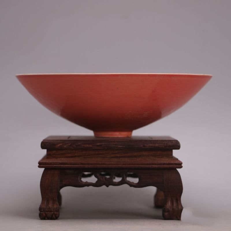 宋定窯紅釉鹿図笠碗  工芸品  美術品 置物