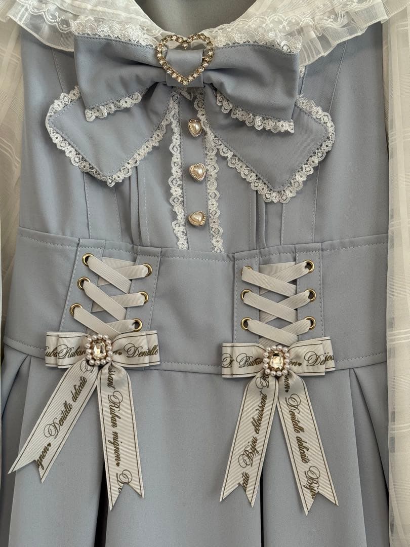 LIZLISA メッセージチェックセーラーワンピース ブルー 長袖