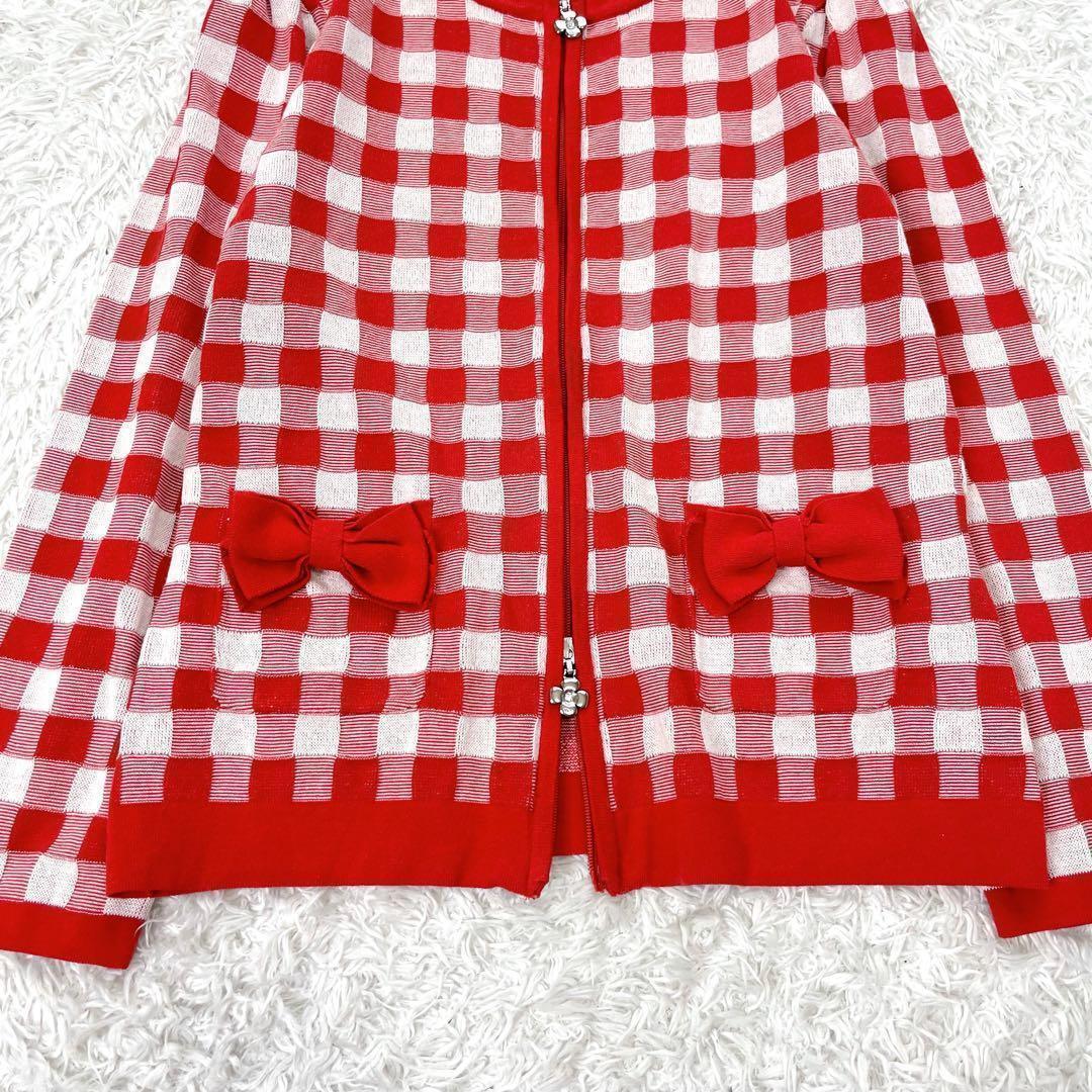 M’S GRACY✨ダブルジップ　カーディガン　カメリア　チェック　リボン　38