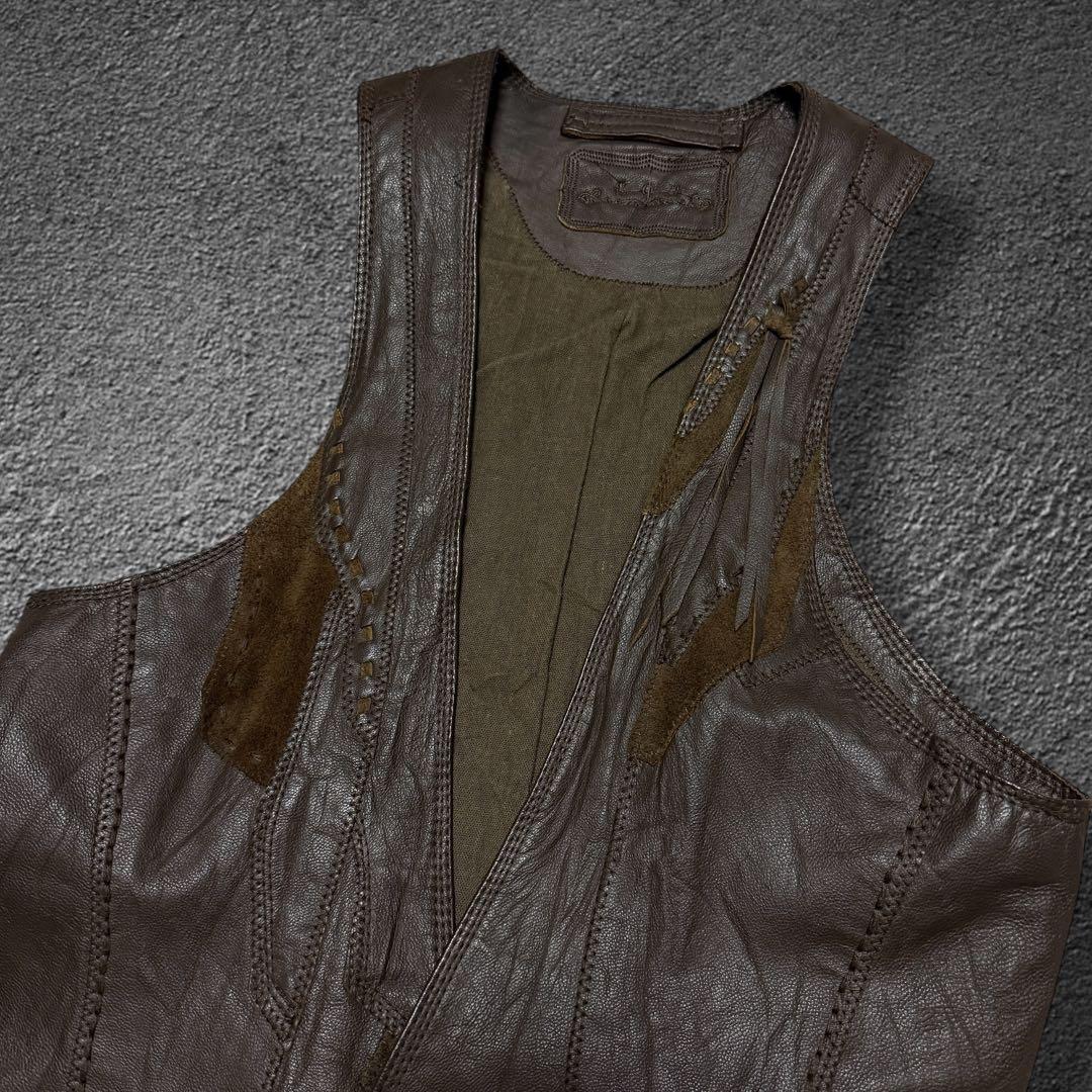 トップス goa goat leather patchwork cutoff vest