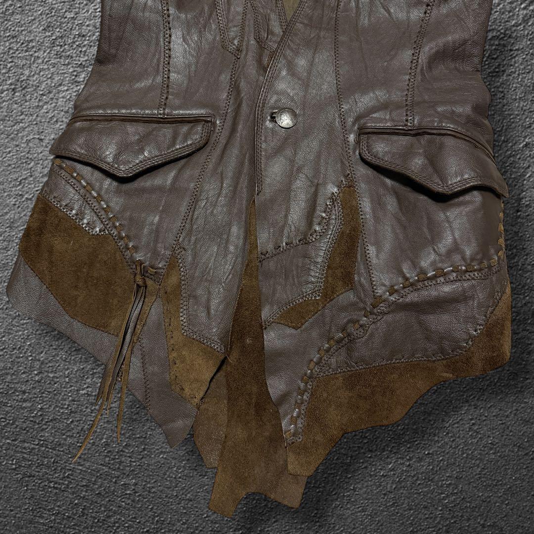 トップス goa goat leather patchwork cutoff vest