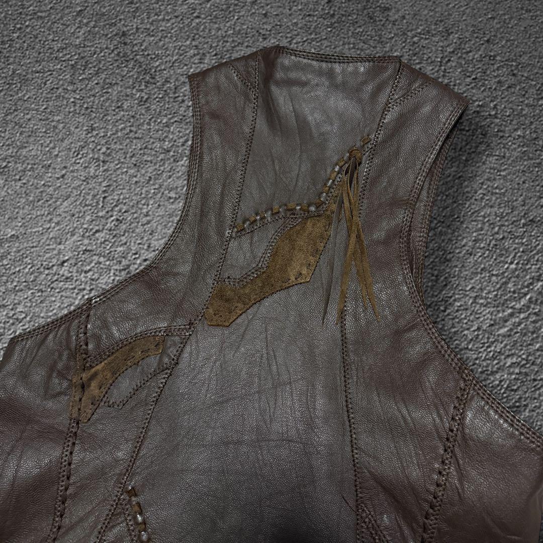 トップス goa goat leather patchwork cutoff vest