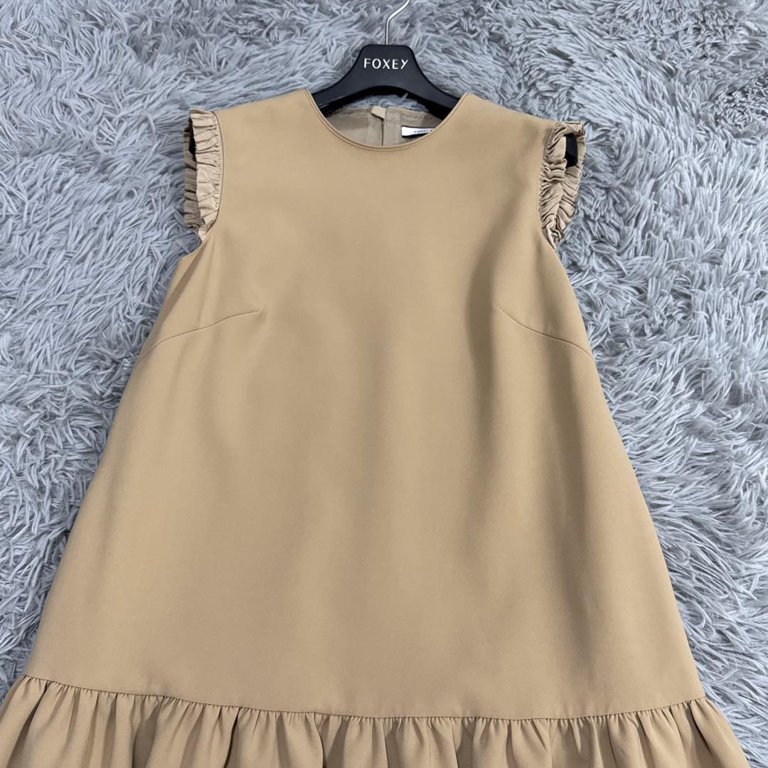 美品✨フォクシー ギャザーフリルドレス ふんわりワンピース グログランリボン